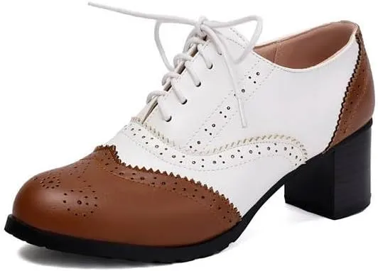Women's Glossy Lace Up Square Heel Brogues Oxfords Shoes