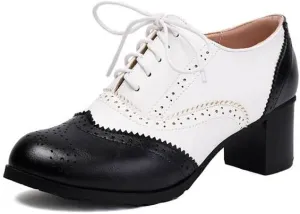 Women's Glossy Lace Up Square Heel Brogues Oxfords Shoes