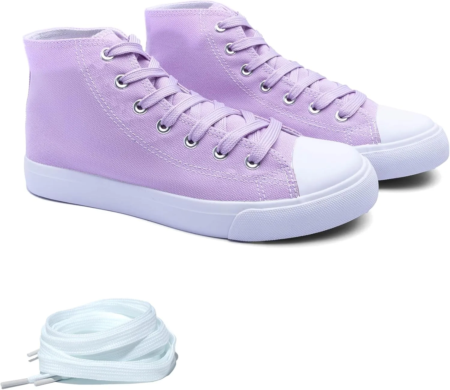 Women's High-Top Canvas Sneakers  Classic Lace-Up Casual Shoes with Extra Shoelaces  Comfortable, Stylish, and Durable
