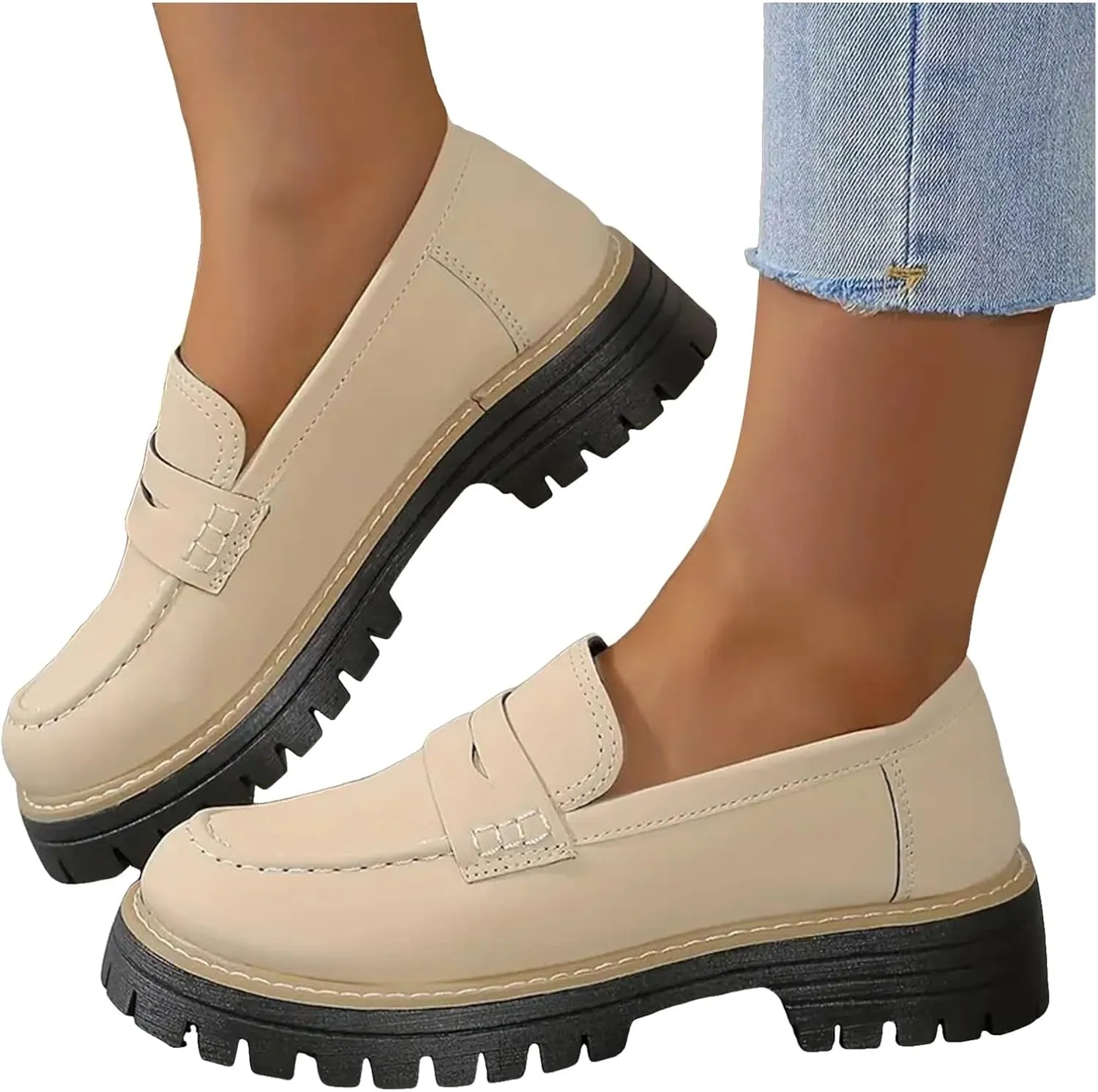 Womens Loafers Comfortable Dressy 2025 Platform Loafers for Women Suede Penny Loafers Lug Sole Casual Slip-Ons Work Business Casual Shoes Women