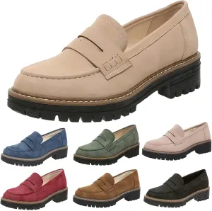 Womens Loafers Comfortable Dressy 2025 Platform Loafers for Women Suede Penny Loafers Lug Sole Casual Slip-Ons Work Business Casual Shoes Women