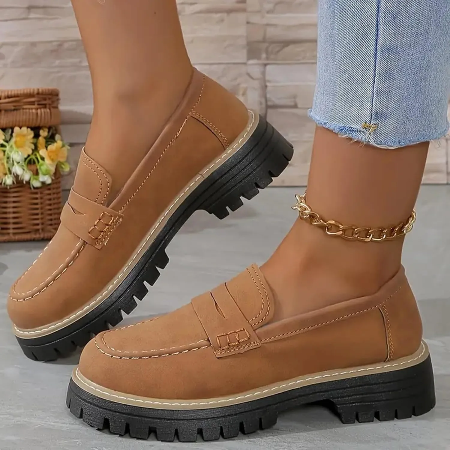 Womens Loafers Comfortable Dressy 2025 Womens Loafers Comfortable Dressy Platform Chunky Loafer Lug Sole Suede Loafers Casual Slip-Ons Work Business Casual Shoes Women