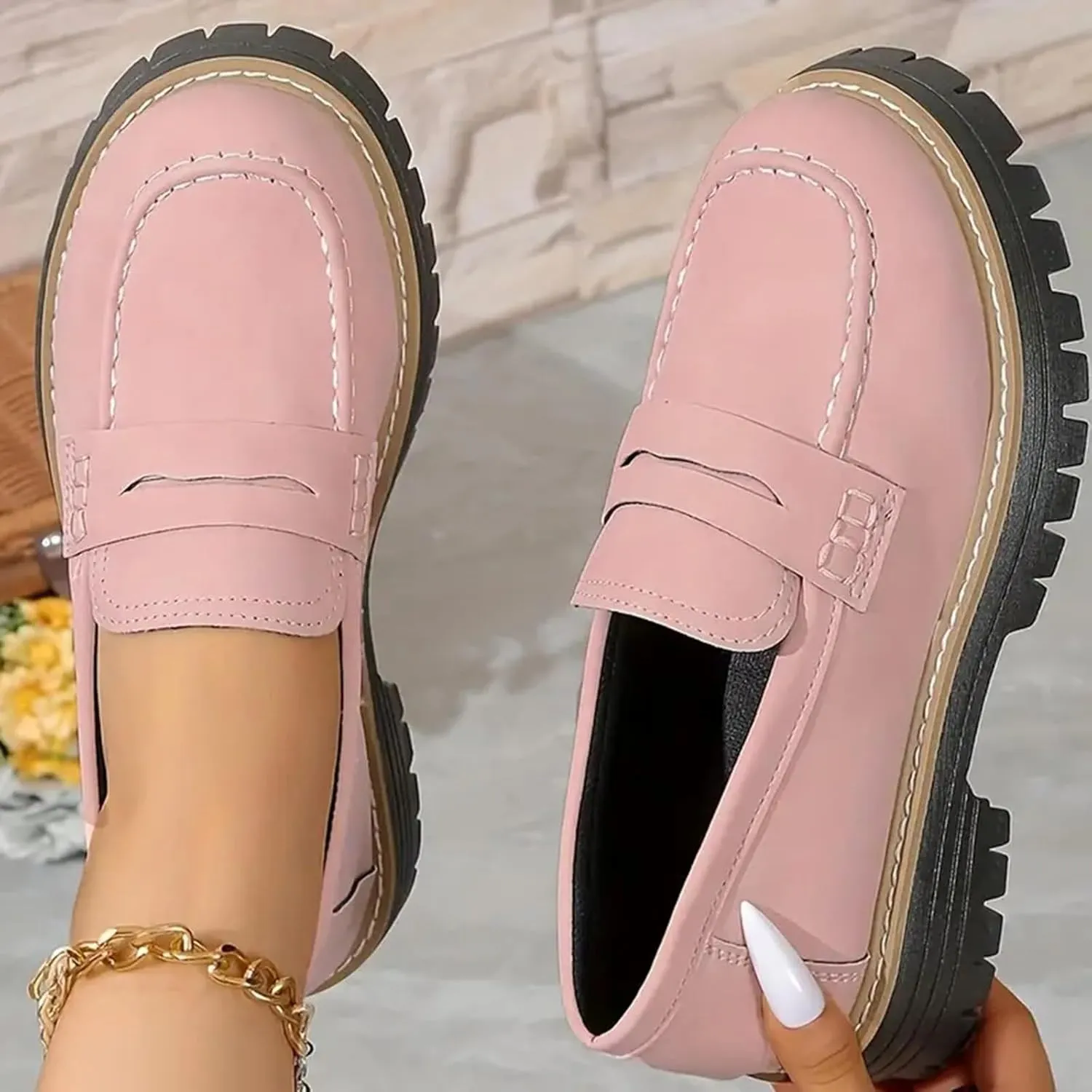 Womens Loafers Comfortable Dressy 2025 Womens Loafers Comfortable Dressy Platform Chunky Loafer Lug Sole Suede Loafers Casual Slip-Ons Work Business Casual Shoes Women