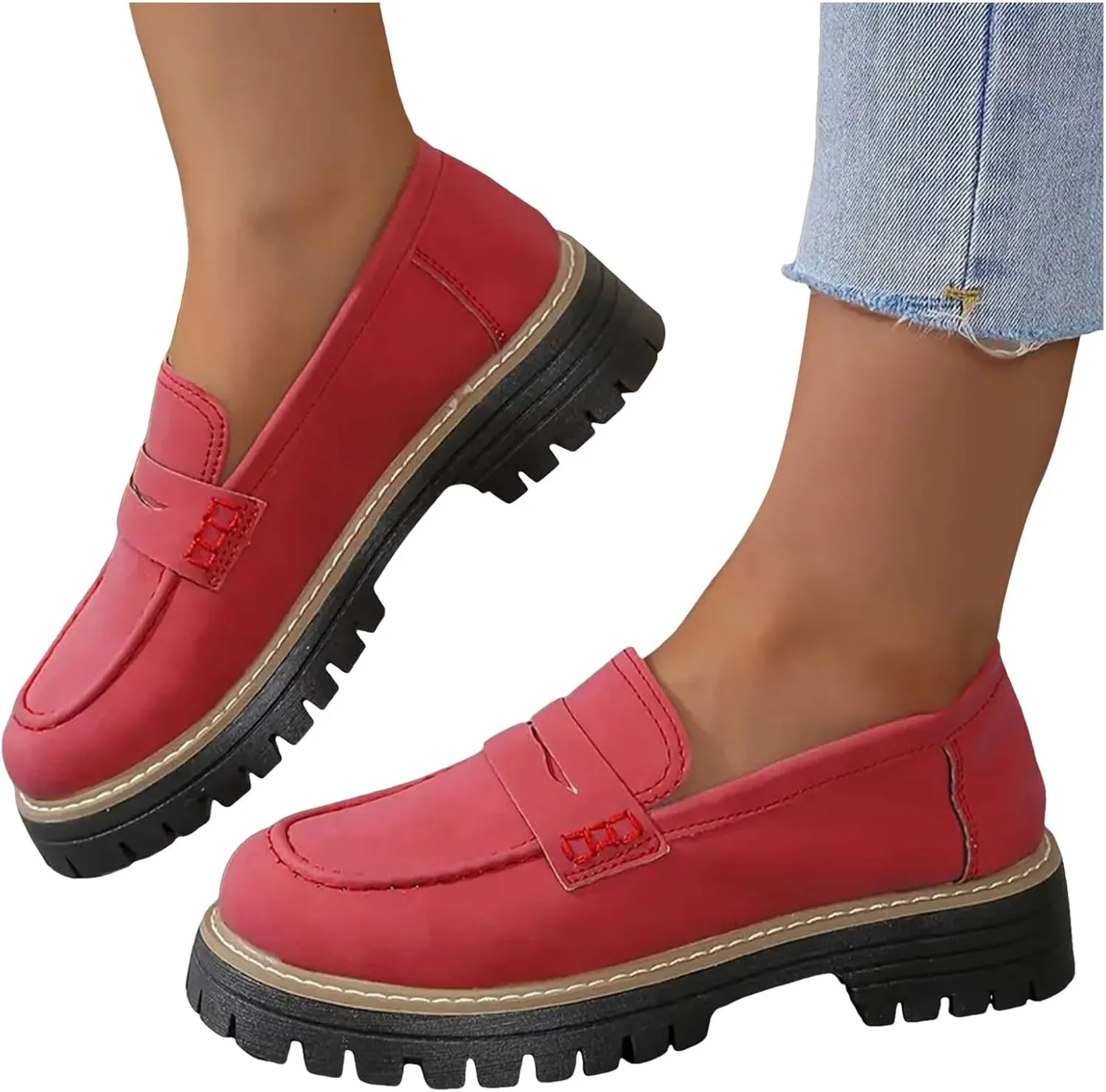 Womens Loafers Comfortable Dressy 2025 Womens Loafers Comfortable Dressy Platform Chunky Loafer Lug Sole Suede Loafers Casual Slip-Ons Work Business Casual Shoes Women