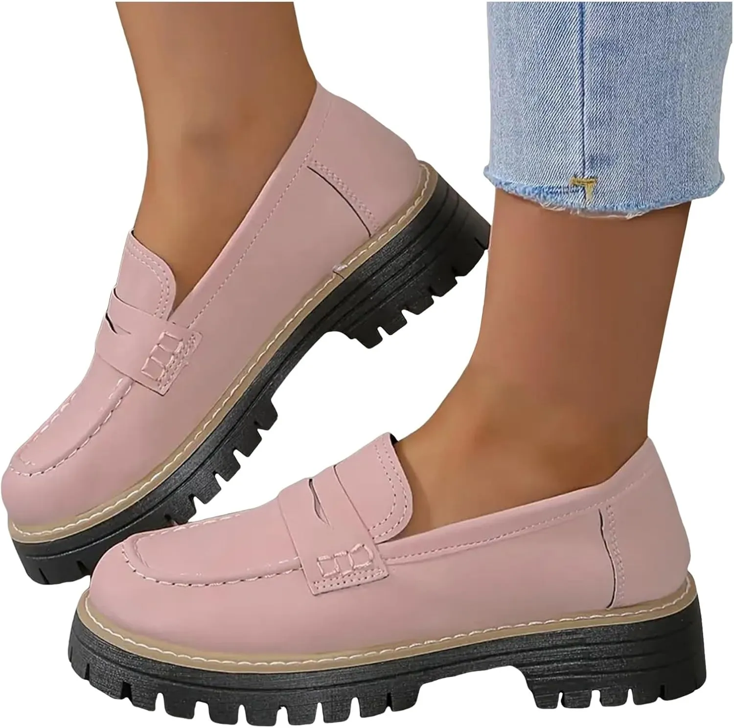 Womens Loafers Comfortable Dressy 2025 Womens Loafers Comfortable Dressy Platform Chunky Loafer Lug Sole Suede Loafers Casual Slip-Ons Work Business Casual Shoes Women