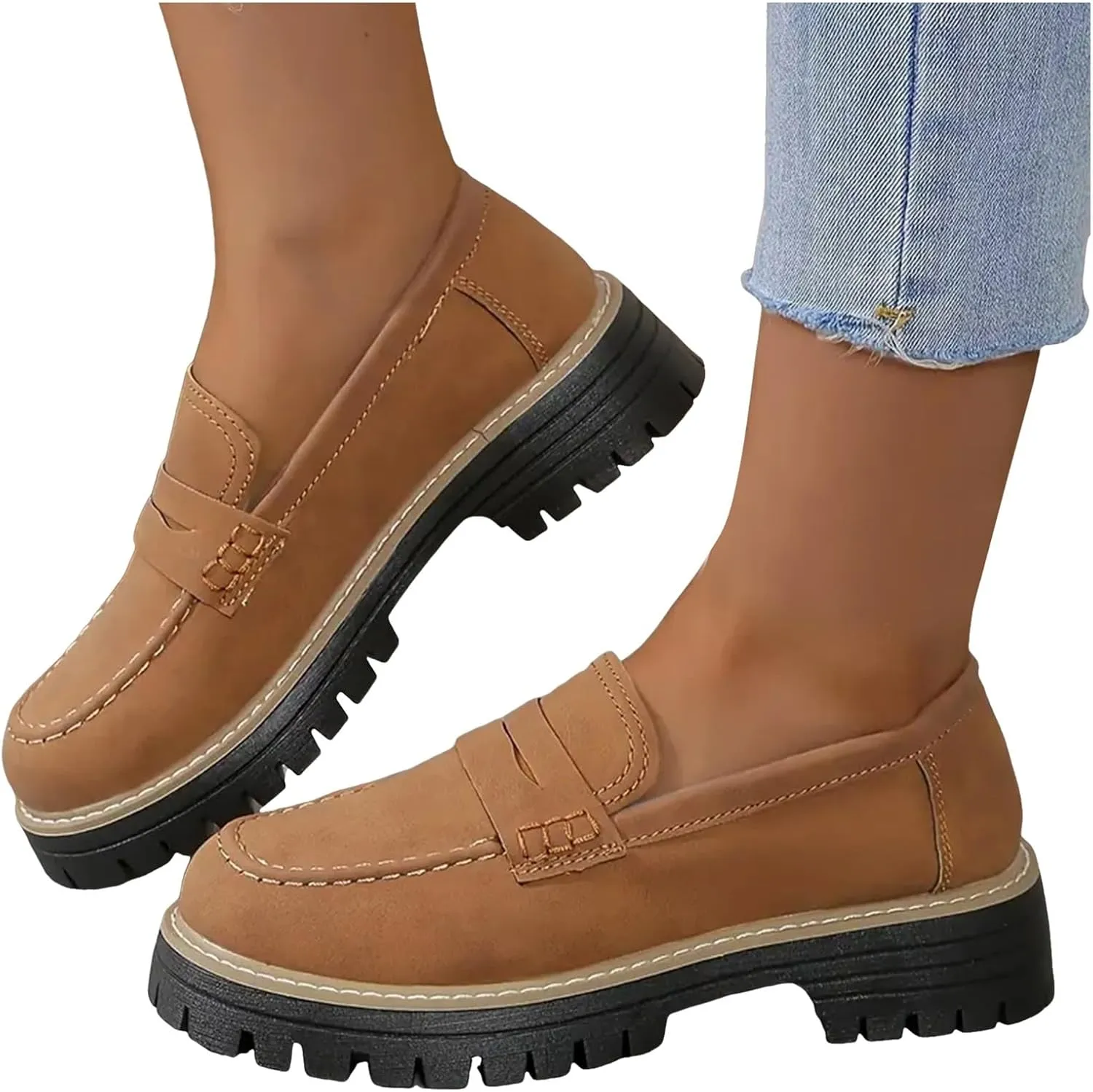 Womens Loafers Comfortable Dressy 2025 Womens Loafers Comfortable Dressy Platform Chunky Loafer Lug Sole Suede Loafers Casual Slip-Ons Work Business Casual Shoes Women
