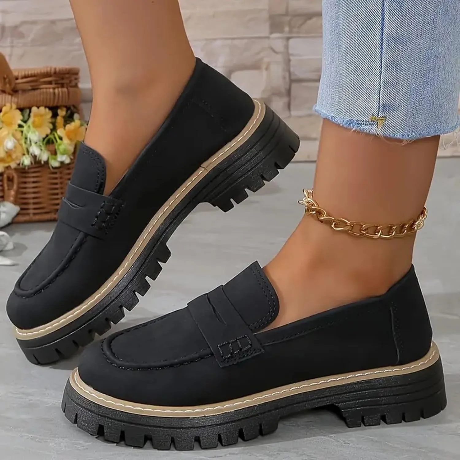 Womens Loafers Comfortable Dressy 2025 Womens Loafers Comfortable Dressy Platform Chunky Loafer Lug Sole Suede Loafers Casual Slip-Ons Work Business Casual Shoes Women