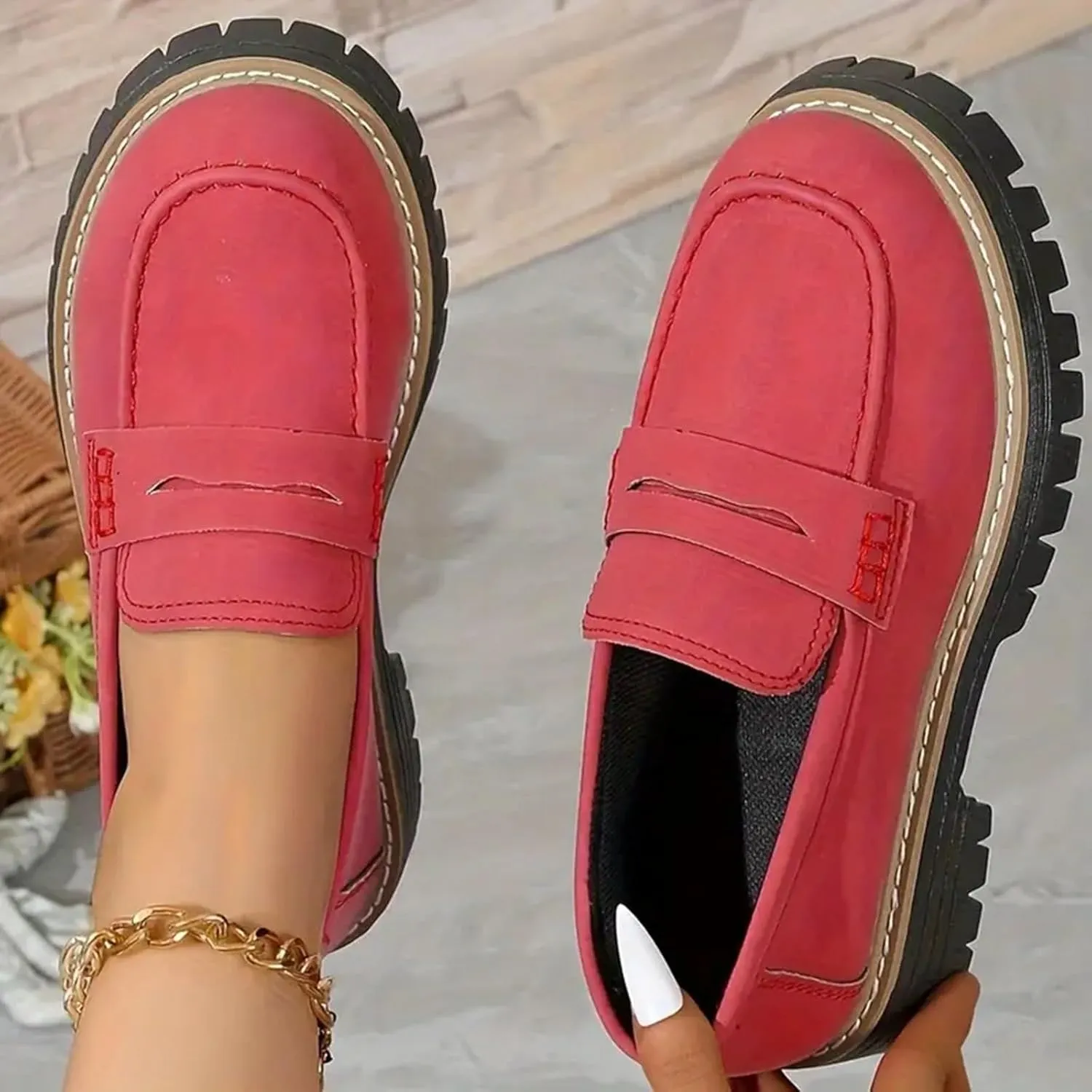 Womens Loafers Comfortable Dressy 2025 Womens Loafers Comfortable Dressy Platform Chunky Loafer Lug Sole Suede Loafers Casual Slip-Ons Work Business Casual Shoes Women