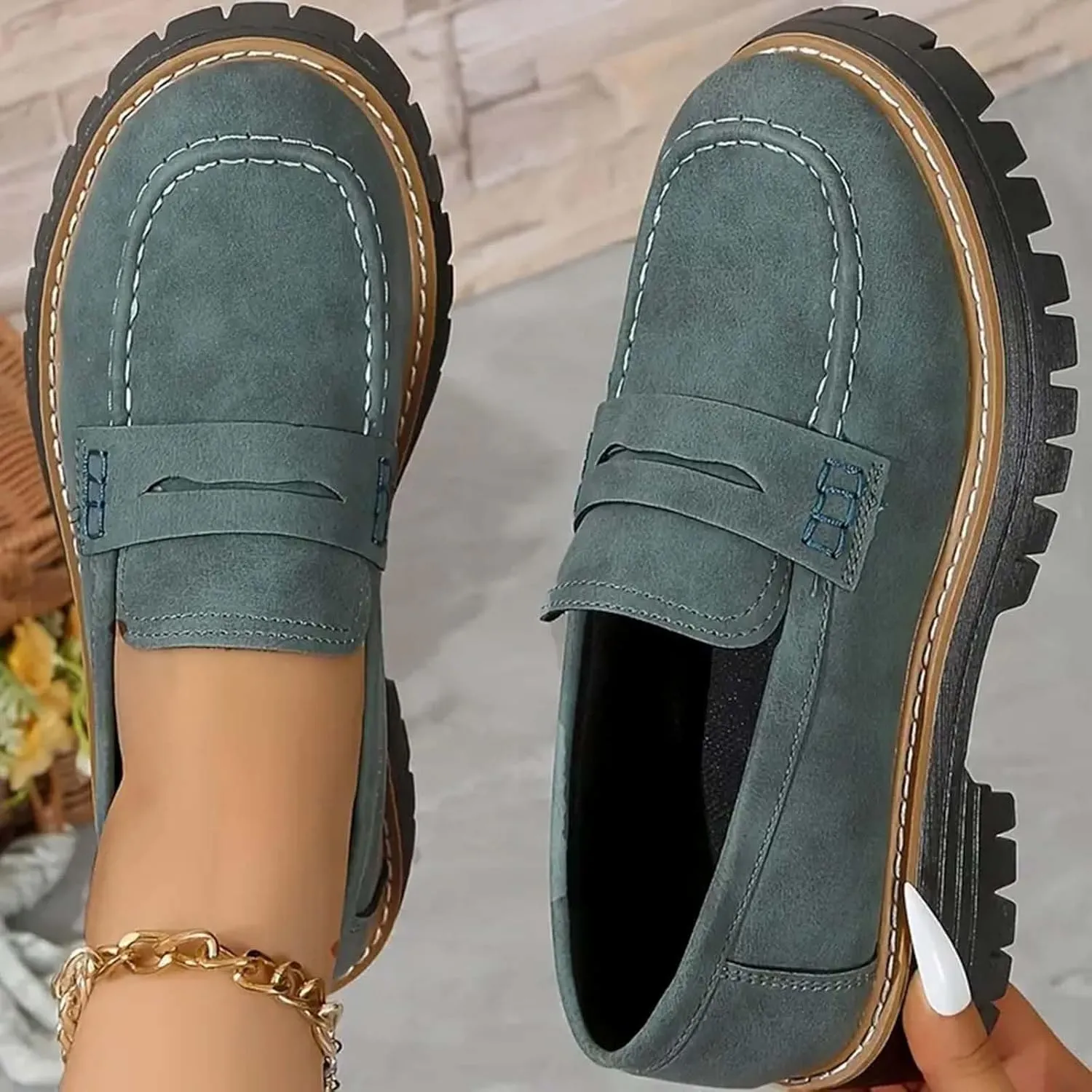 Womens Loafers Comfortable Dressy 2025 Womens Loafers Comfortable Dressy Platform Chunky Loafer Lug Sole Suede Loafers Casual Slip-Ons Work Business Casual Shoes Women