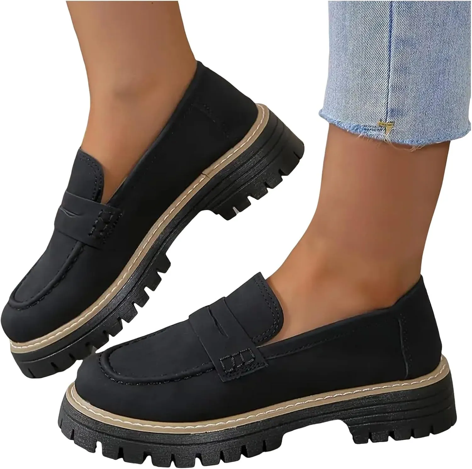 Womens Loafers Comfortable Dressy 2025 Womens Loafers Comfortable Dressy Platform Chunky Loafer Lug Sole Suede Loafers Casual Slip-Ons Work Business Casual Shoes Women