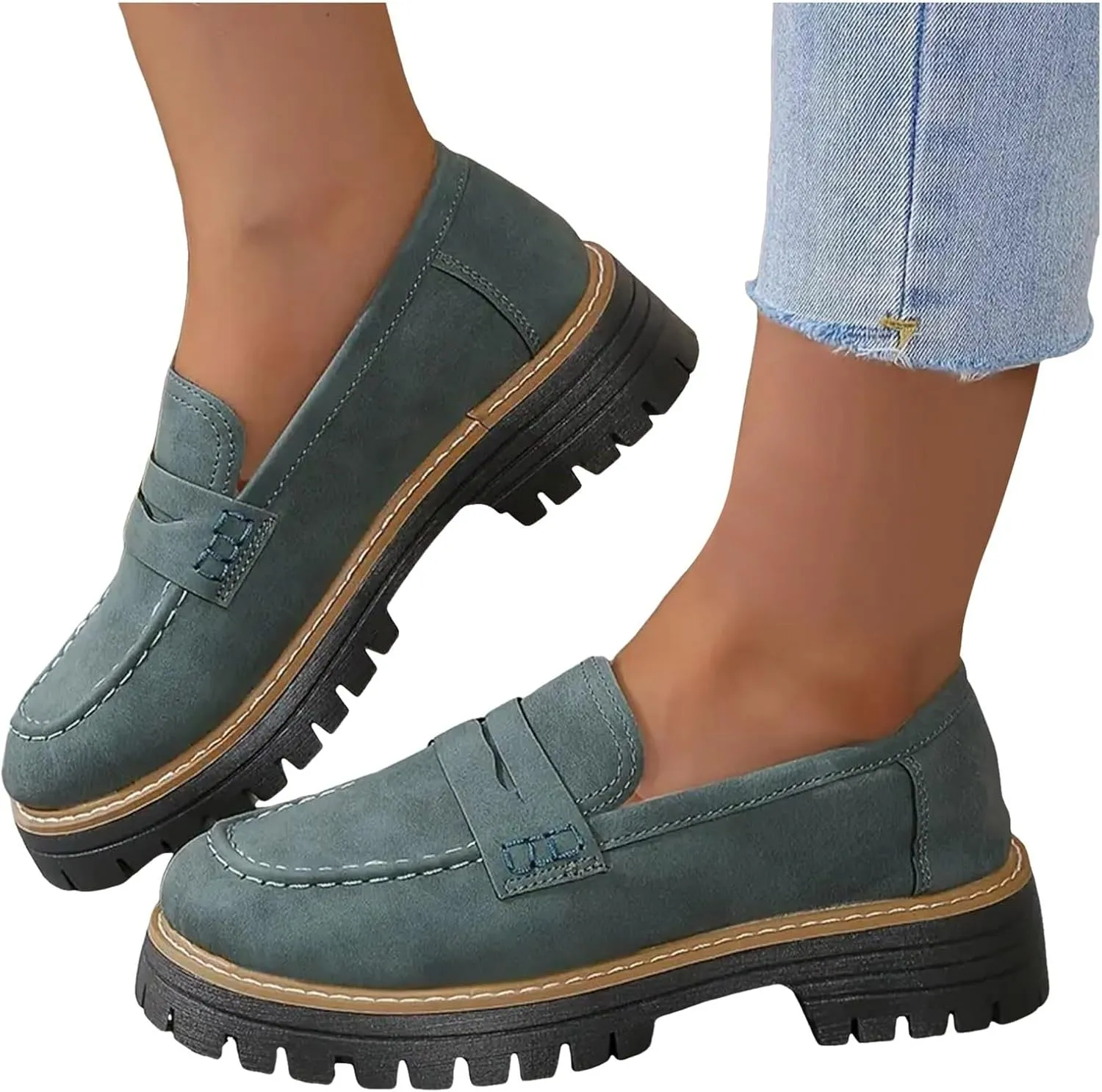Womens Loafers Comfortable Dressy 2025 Womens Loafers Comfortable Dressy Platform Chunky Loafer Lug Sole Suede Loafers Casual Slip-Ons Work Business Casual Shoes Women