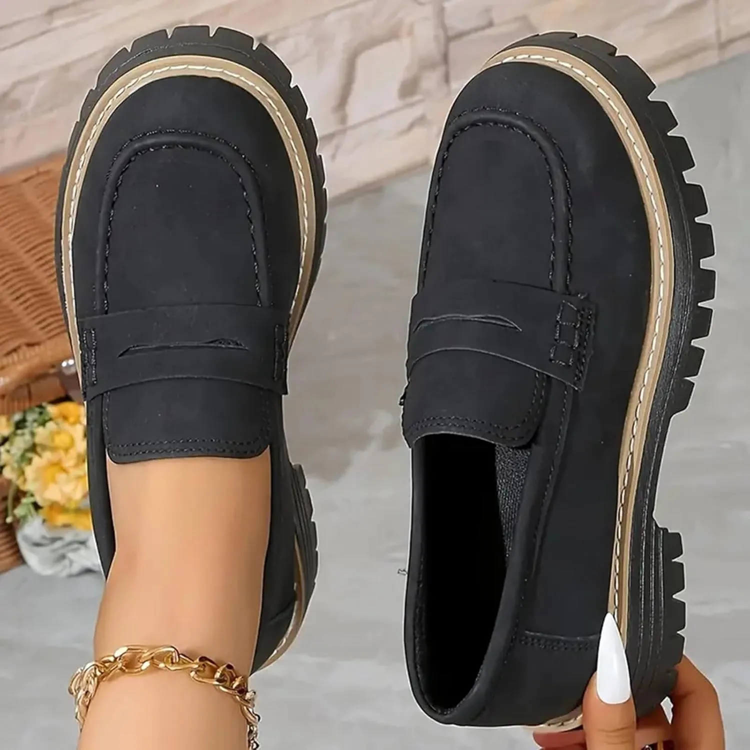 Womens Loafers Comfortable Dressy 2025 Womens Loafers Comfortable Dressy Platform Chunky Loafer Lug Sole Suede Loafers Casual Slip-Ons Work Business Casual Shoes Women
