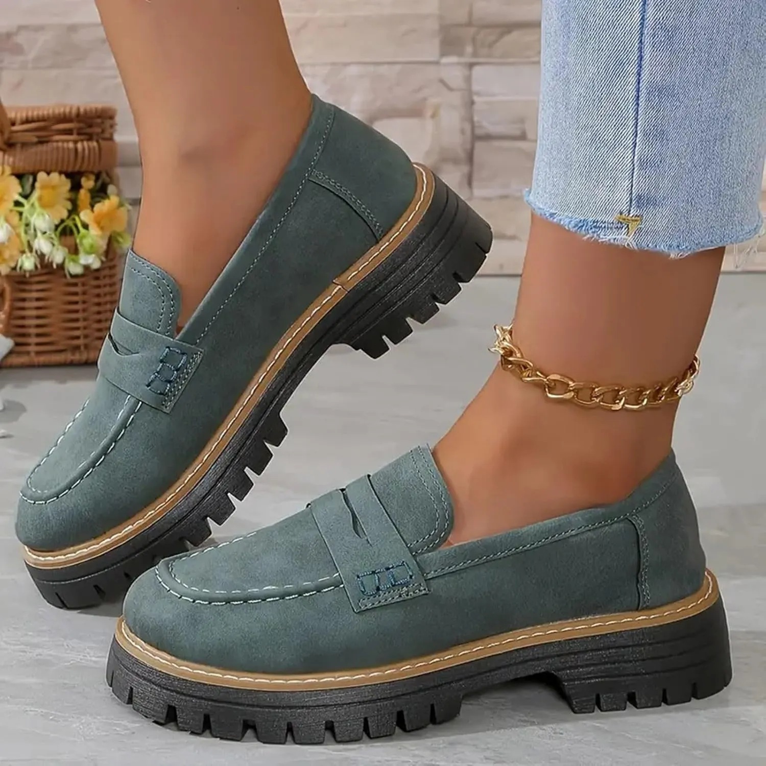 Womens Loafers Comfortable Dressy 2025 Womens Loafers Comfortable Dressy Platform Chunky Loafer Lug Sole Suede Loafers Casual Slip-Ons Work Business Casual Shoes Women
