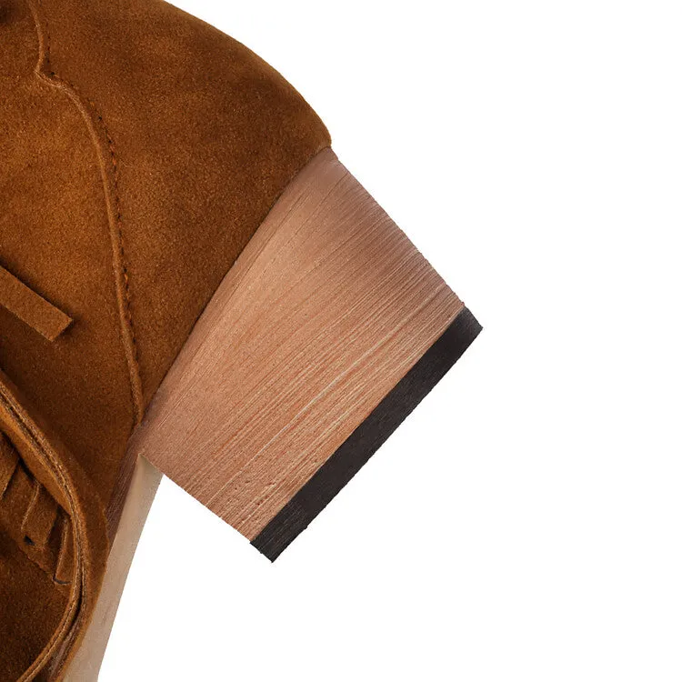 Women's Patchwork Tassel Square Toe Block Heel Knee High Western Boots