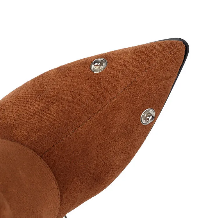 Women's Pleated Rivets High Heel Knee High Boots