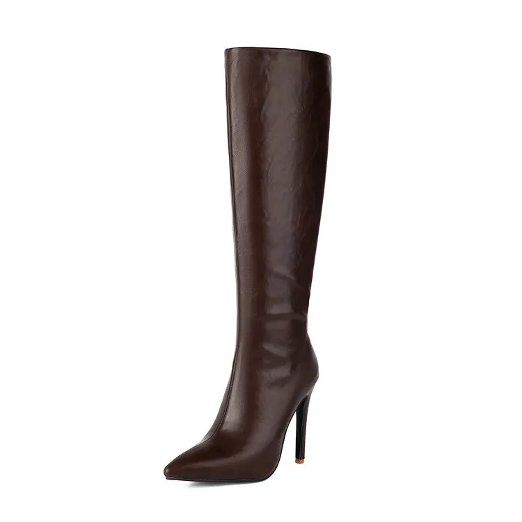 Women's Pleated Thin Heel Knee High Boots