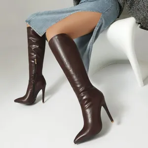 Women's Pleated Thin Heel Knee High Boots