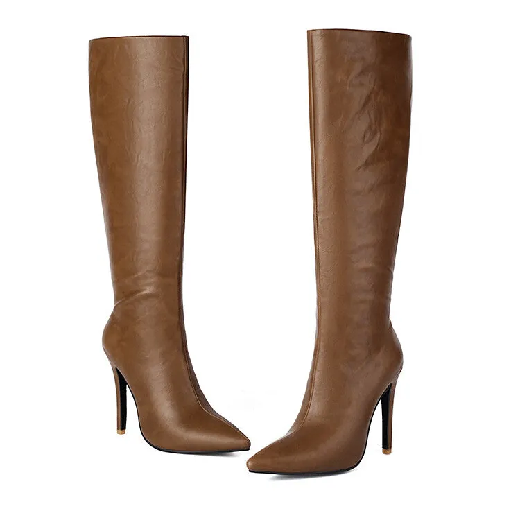 Women's Pleated Thin Heel Knee High Boots