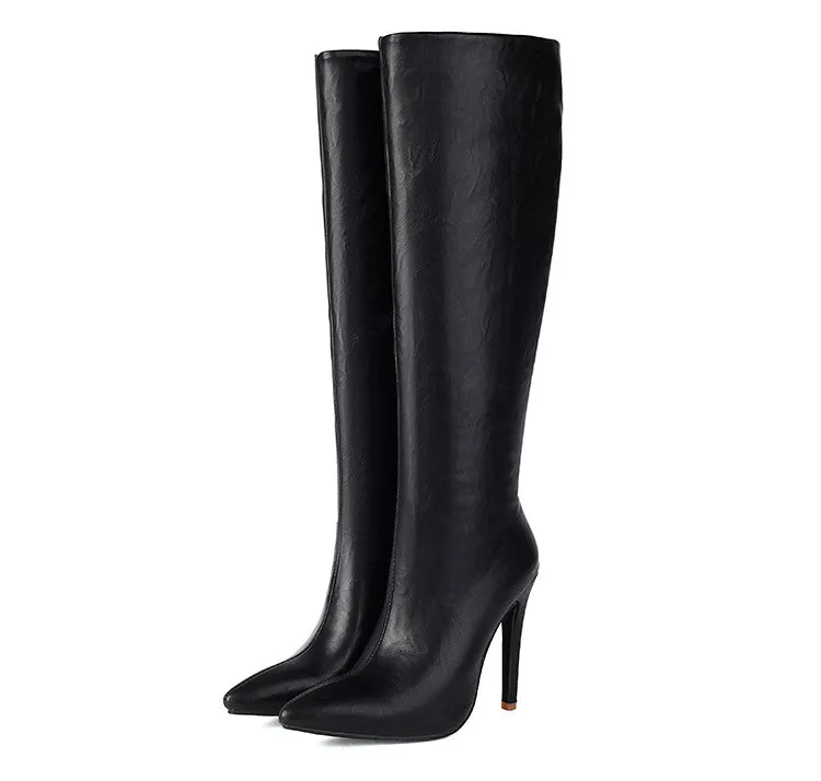 Women's Pleated Thin Heel Knee High Boots