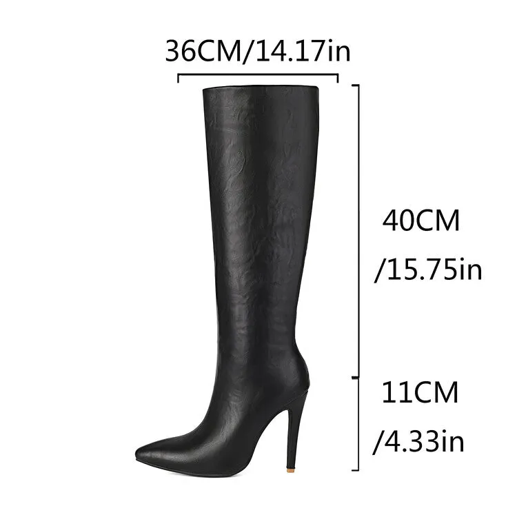 Women's Pleated Thin Heel Knee High Boots