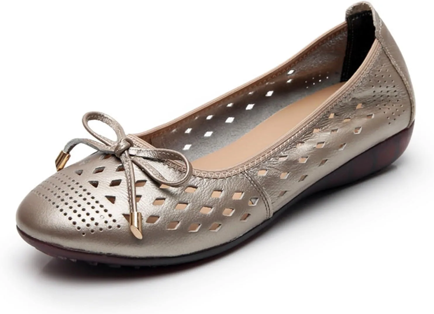 Women's Pointed Toe Bowknot Sandals Hollow Out Breathable Low Chunky Heel Elegant Flat Shoes Casual Slip On Closed Toe Sweet Loafers for Work Nurse Driving