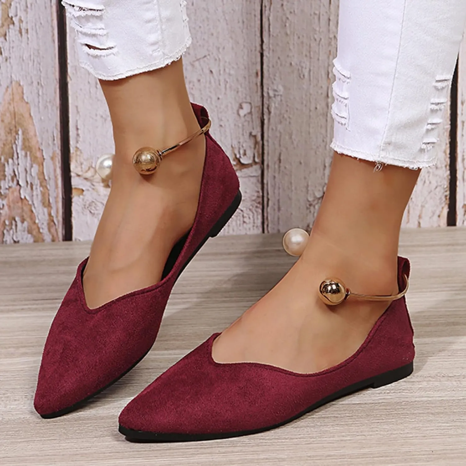 Women's Pointy Toe Loafer Flat Comfortable Faux Suede Work Shoes,Cute Penny Loafer Slip On Ballet Flat