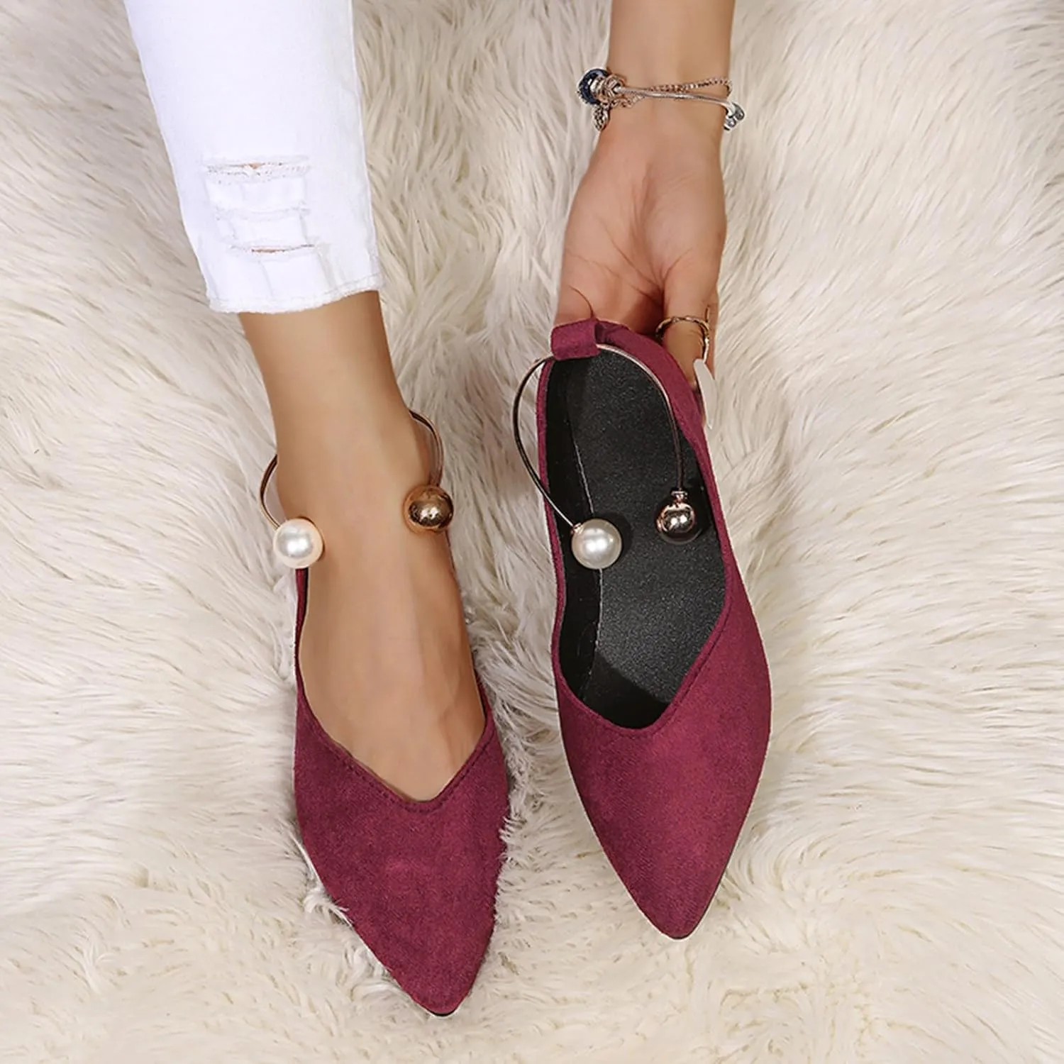 Women's Pointy Toe Loafer Flat Comfortable Faux Suede Work Shoes,Cute Penny Loafer Slip On Ballet Flat