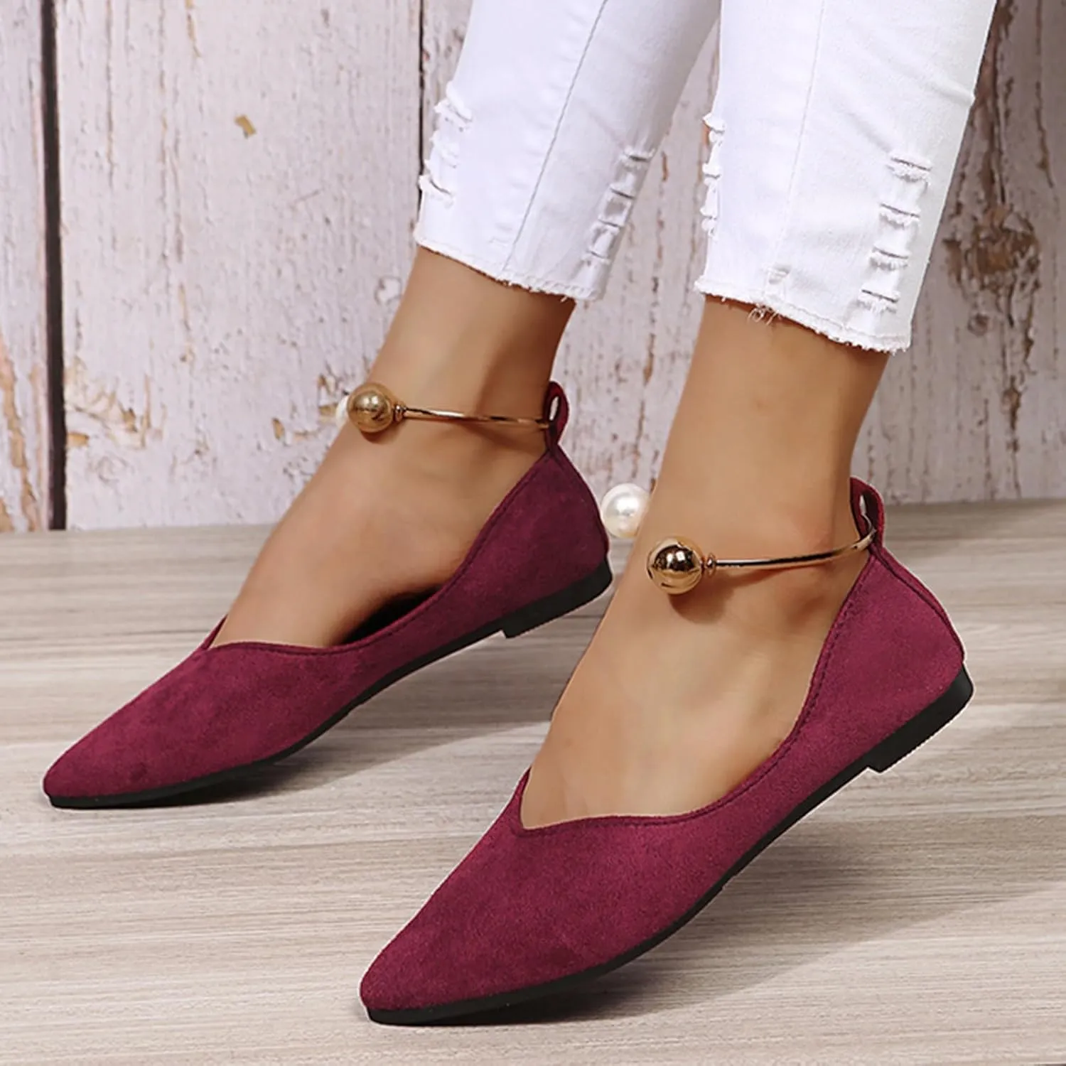 Women's Pointy Toe Loafer Flat Comfortable Faux Suede Work Shoes,Cute Penny Loafer Slip On Ballet Flat
