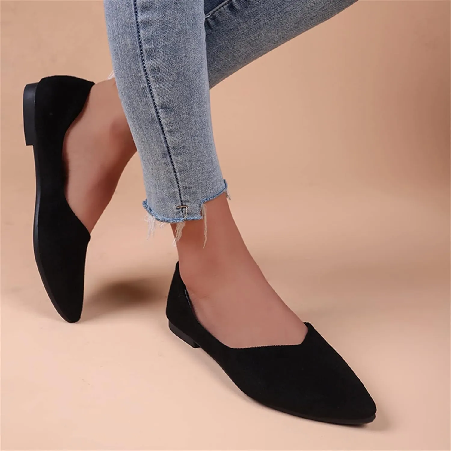 Women's Pointy Toe Loafer Flat Comfortable Faux Suede Work Shoes,Cute Penny Loafer Slip On Ballet Flat