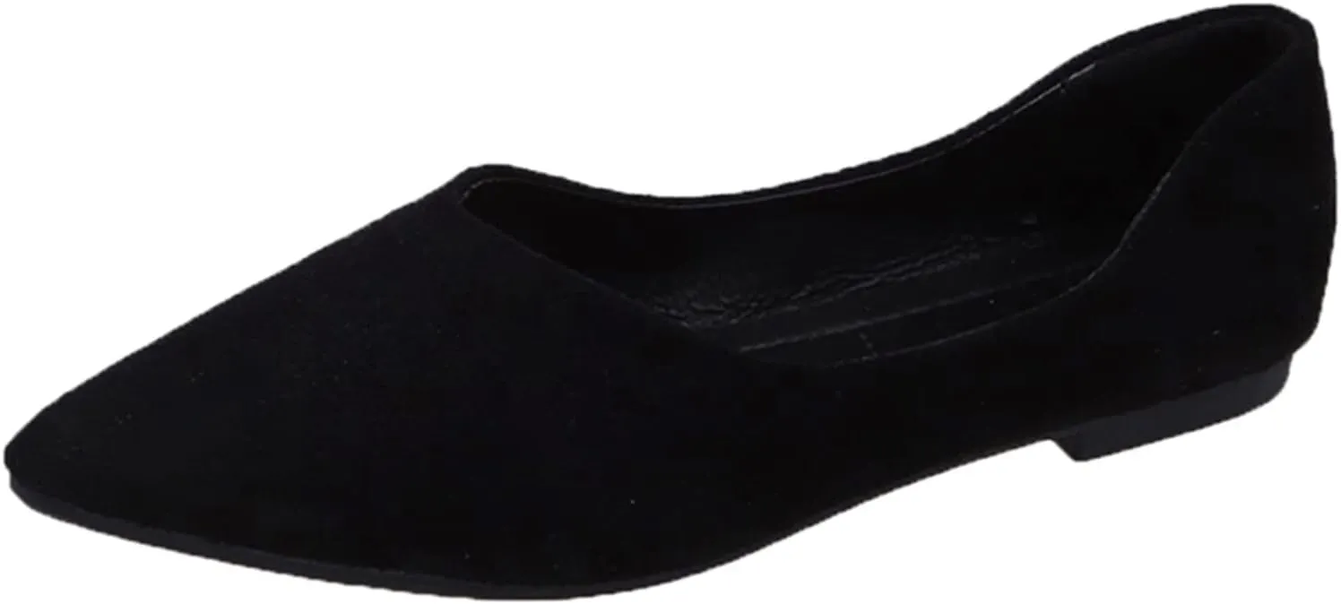 Women's Pointy Toe Loafer Flat Comfortable Faux Suede Work Shoes,Cute Penny Loafer Slip On Ballet Flat