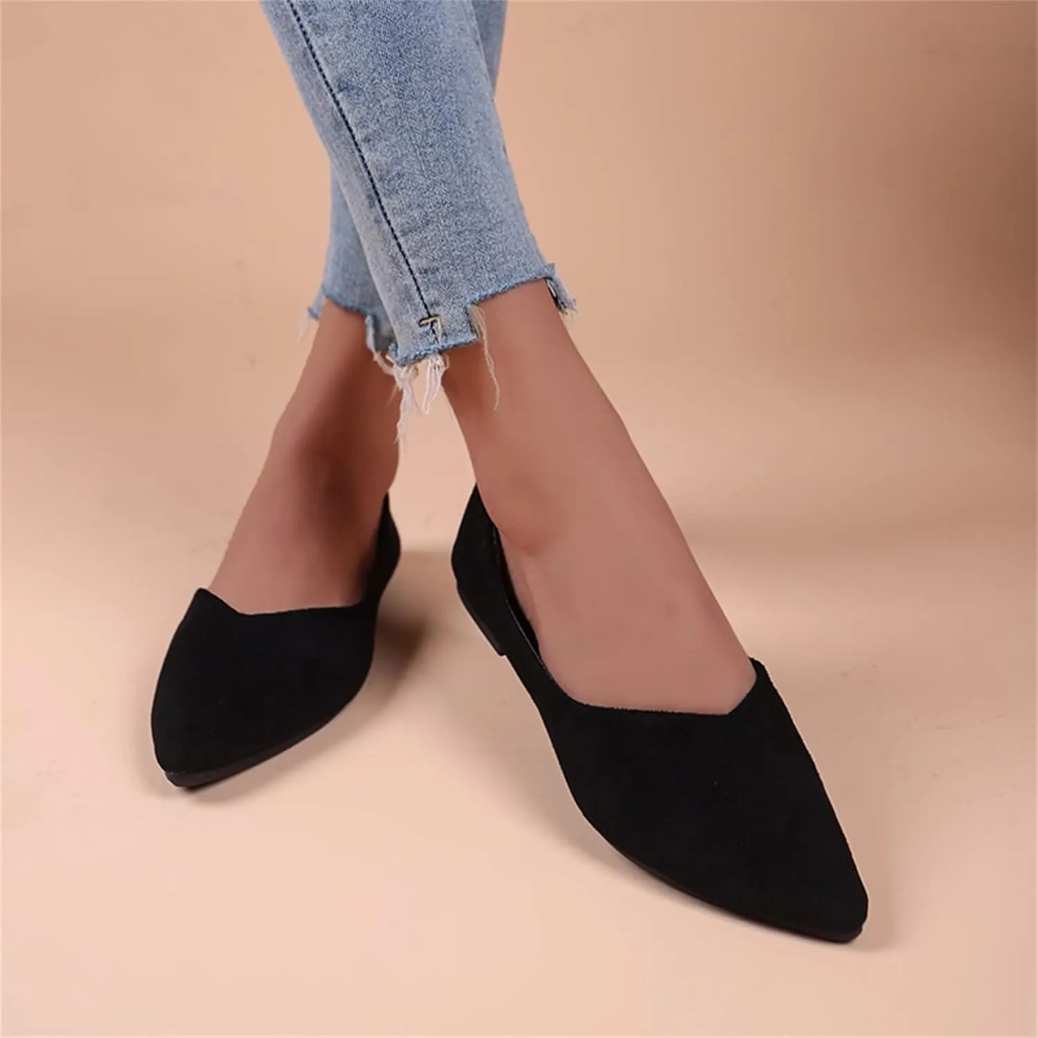 Women's Pointy Toe Loafer Flat Comfortable Faux Suede Work Shoes,Cute Penny Loafer Slip On Ballet Flat