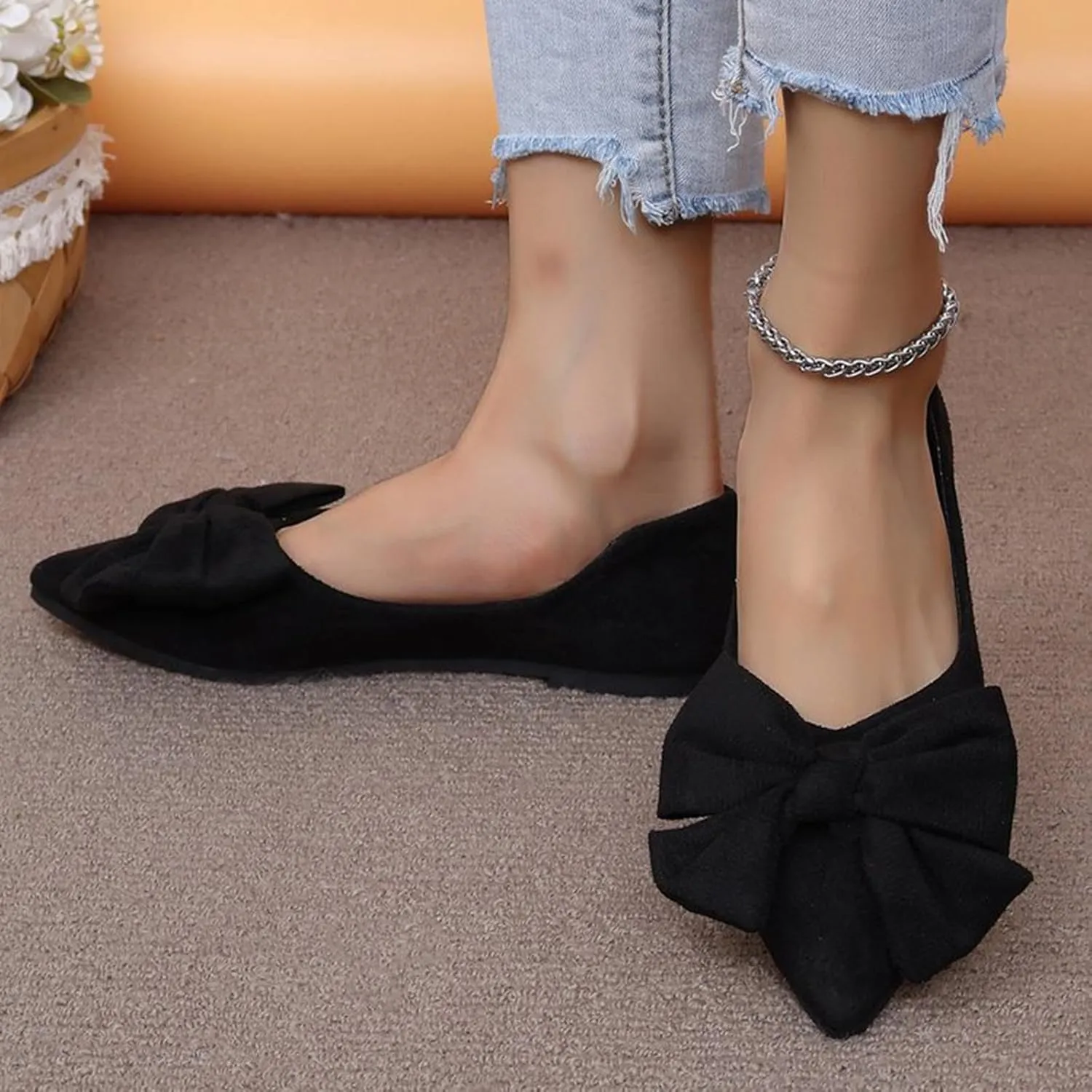 Women's Pointy Toe Loafer Flat Comfortable Faux Suede Work Shoes,Cute Penny Loafer Slip On Ballet Flat