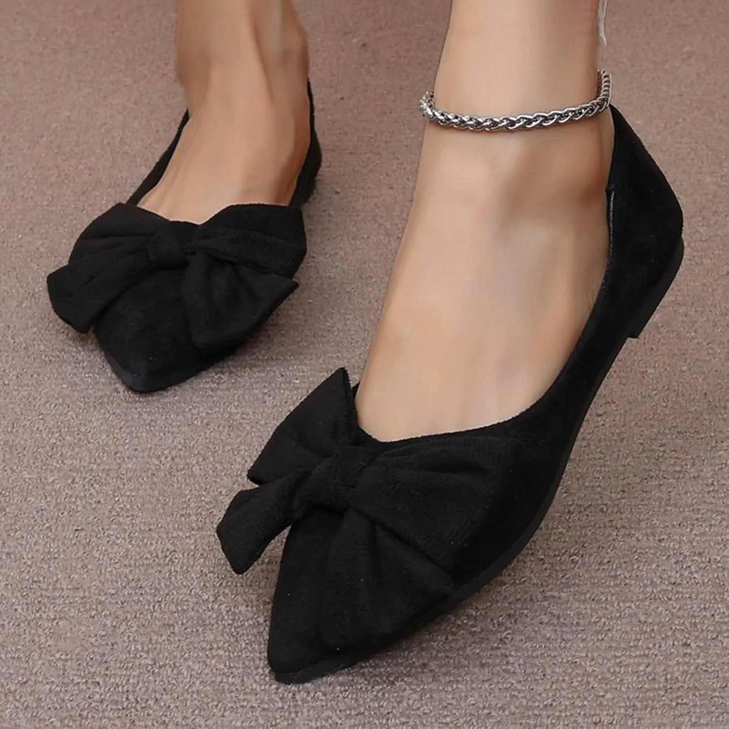 Women's Pointy Toe Loafer Flat Comfortable Faux Suede Work Shoes,Cute Penny Loafer Slip On Ballet Flat