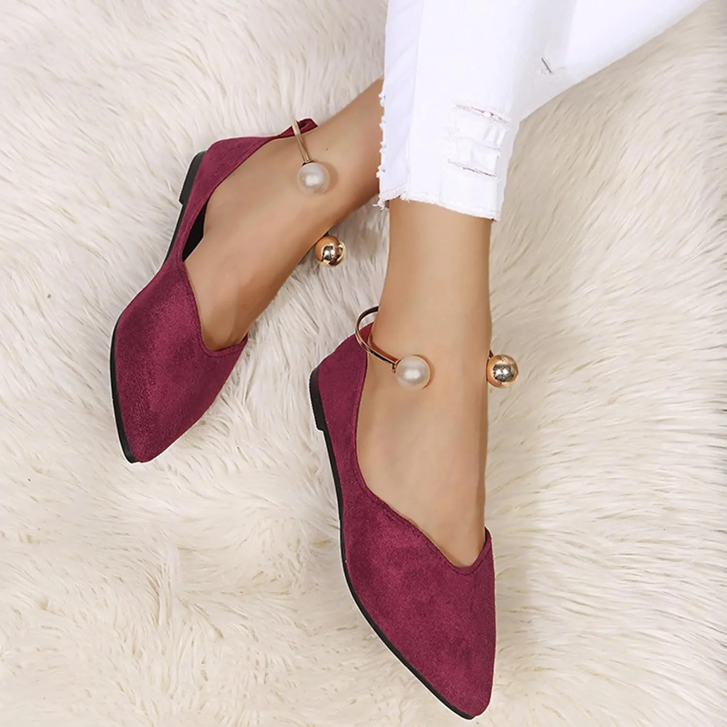 Women's Pointy Toe Loafer Flat Comfortable Faux Suede Work Shoes,Cute Penny Loafer Slip On Ballet Flat