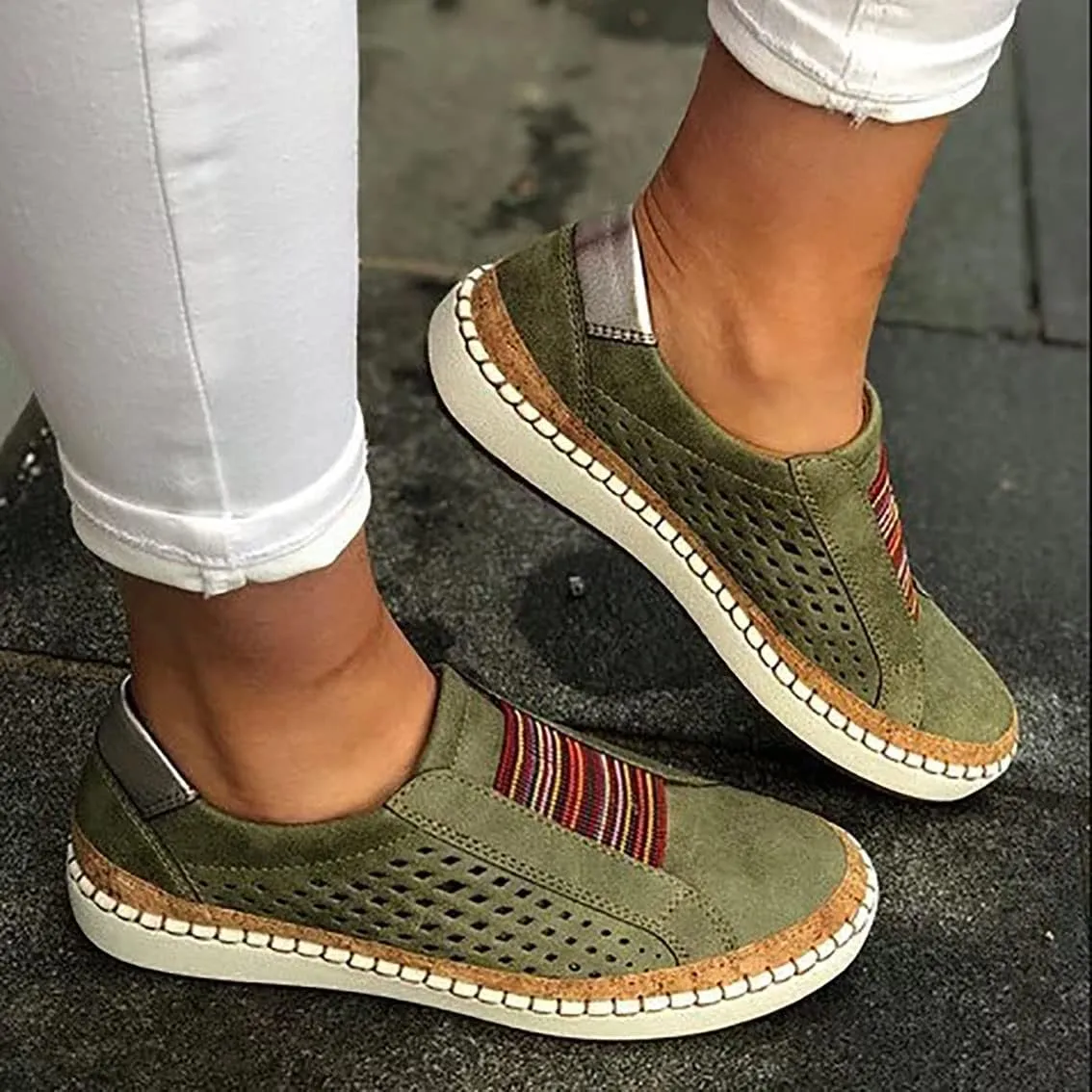 Women's Retro Casua Sneakers Garden Clogs Shoes Orthopedic Slip-On Shoes Walking Shoes Flat Casual Shoes