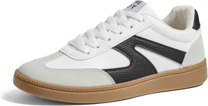 Women's Retro Sneakers Vintage Leather & Suede Patchwork Casual Shoes with Recyclable Material Insole Trendy Non-Slip Cushion for Streetwear & Daily Outfits