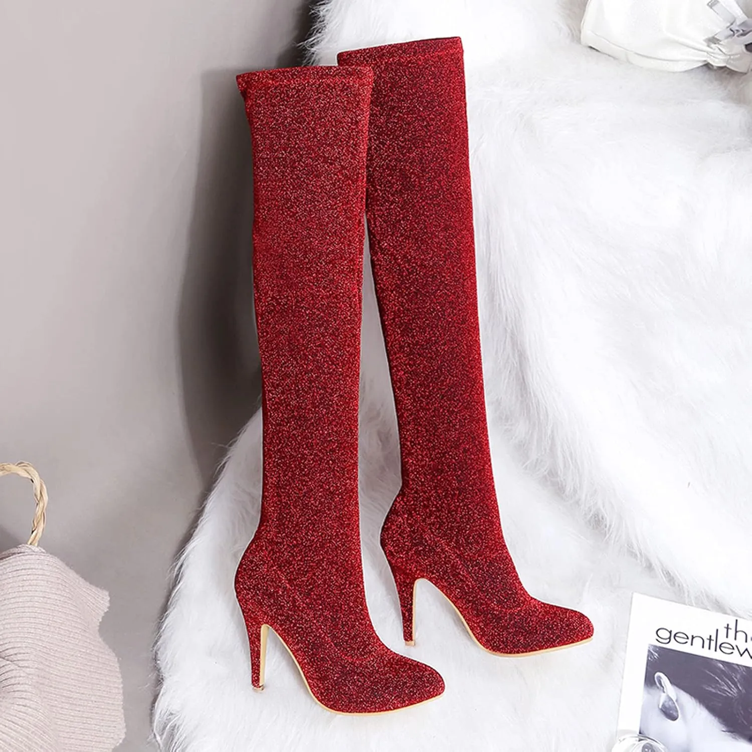 Womens Stiletto Over the Knee Boots - Sexy Pointed Toe Thigh-high High Heel Long Boots Fashion Was Thin Comfortable Casual Shoes