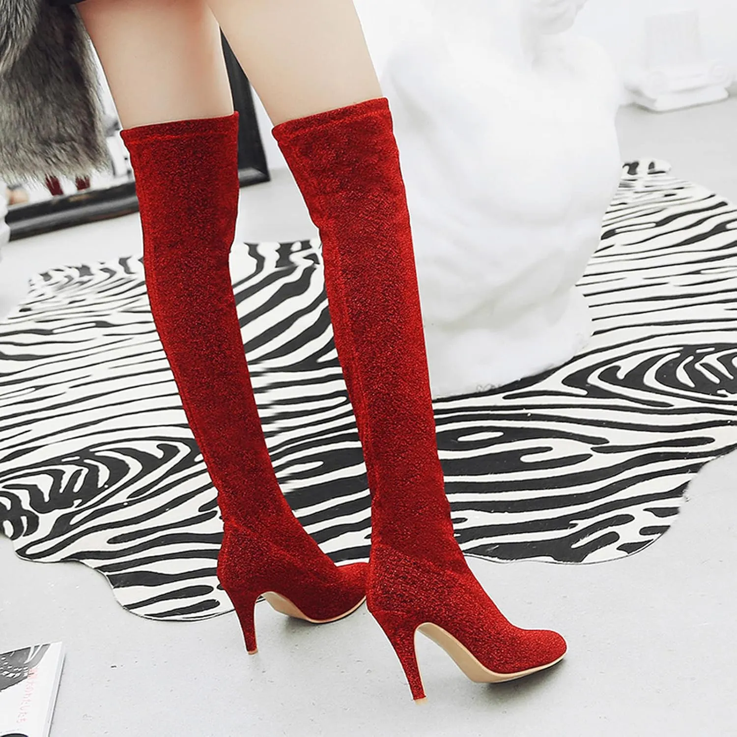 Womens Stiletto Over the Knee Boots - Sexy Pointed Toe Thigh-high High Heel Long Boots Fashion Was Thin Comfortable Casual Shoes