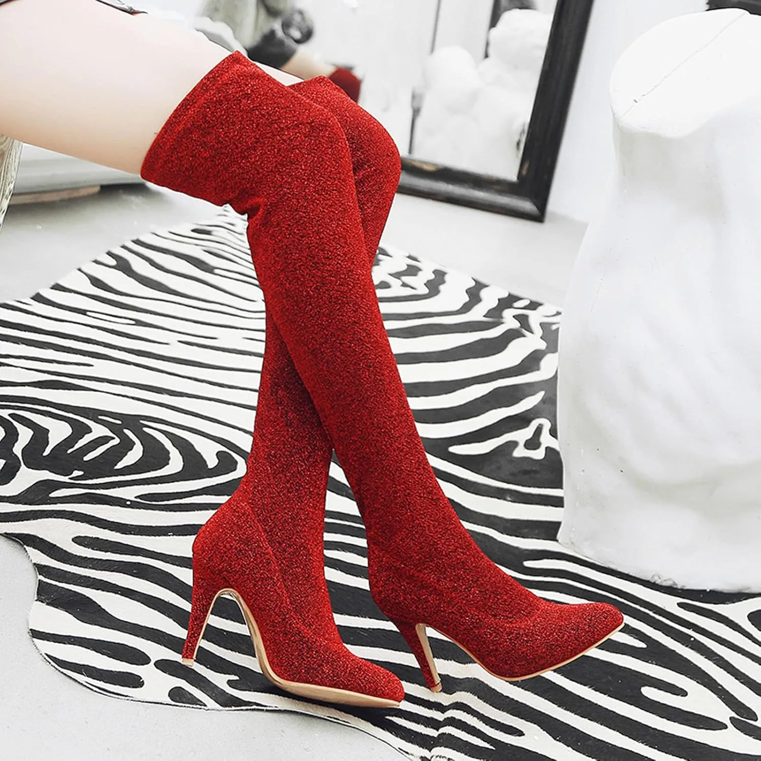 Womens Stiletto Over the Knee Boots - Sexy Pointed Toe Thigh-high High Heel Long Boots Fashion Was Thin Comfortable Casual Shoes