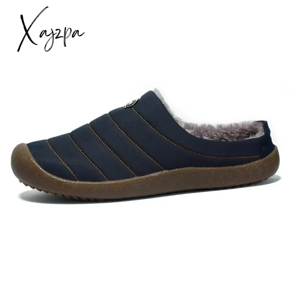 Xajzpa - Fotwear Winter Plush Men Slippers Big Size 48 47 Indoor Men's Mules Shoes Unisex Bedroom Slides Waterproof Male Slipper Warm Fur