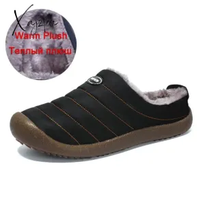 Xajzpa - Fotwear Winter Plush Men Slippers Big Size 48 47 Indoor Men's Mules Shoes Unisex Bedroom Slides Waterproof Male Slipper Warm Fur