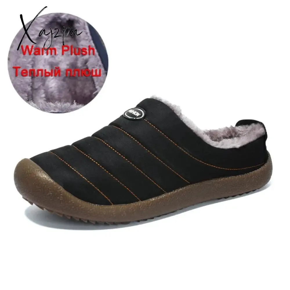 Xajzpa - Fotwear Winter Plush Men Slippers Big Size 48 47 Indoor Men's Mules Shoes Unisex Bedroom Slides Waterproof Male Slipper Warm Fur