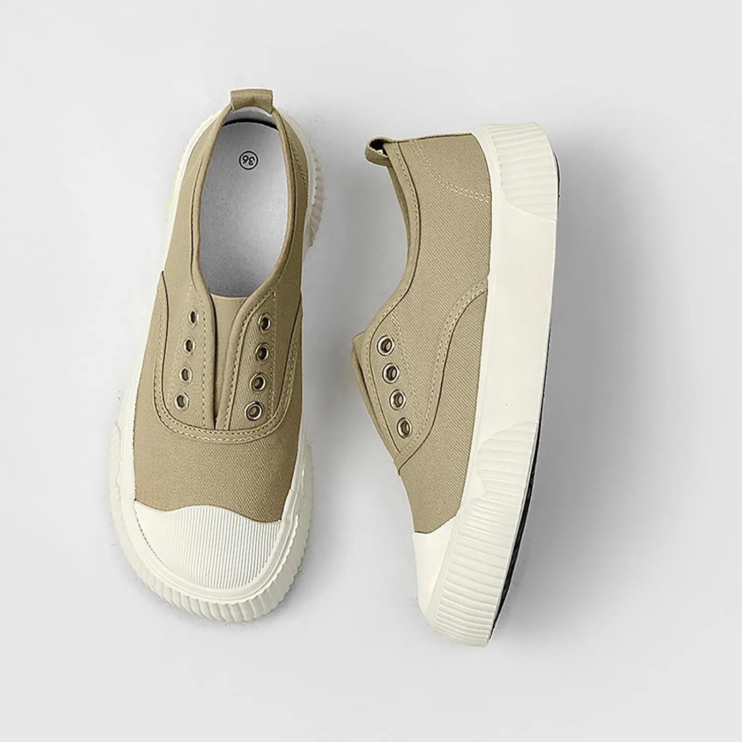 YIBLBOX Women Canvas Sneaker Slip On Non Slip Casual Shoes Lace Up Canvas Low Top White Shoes Loafers for Women Fashion