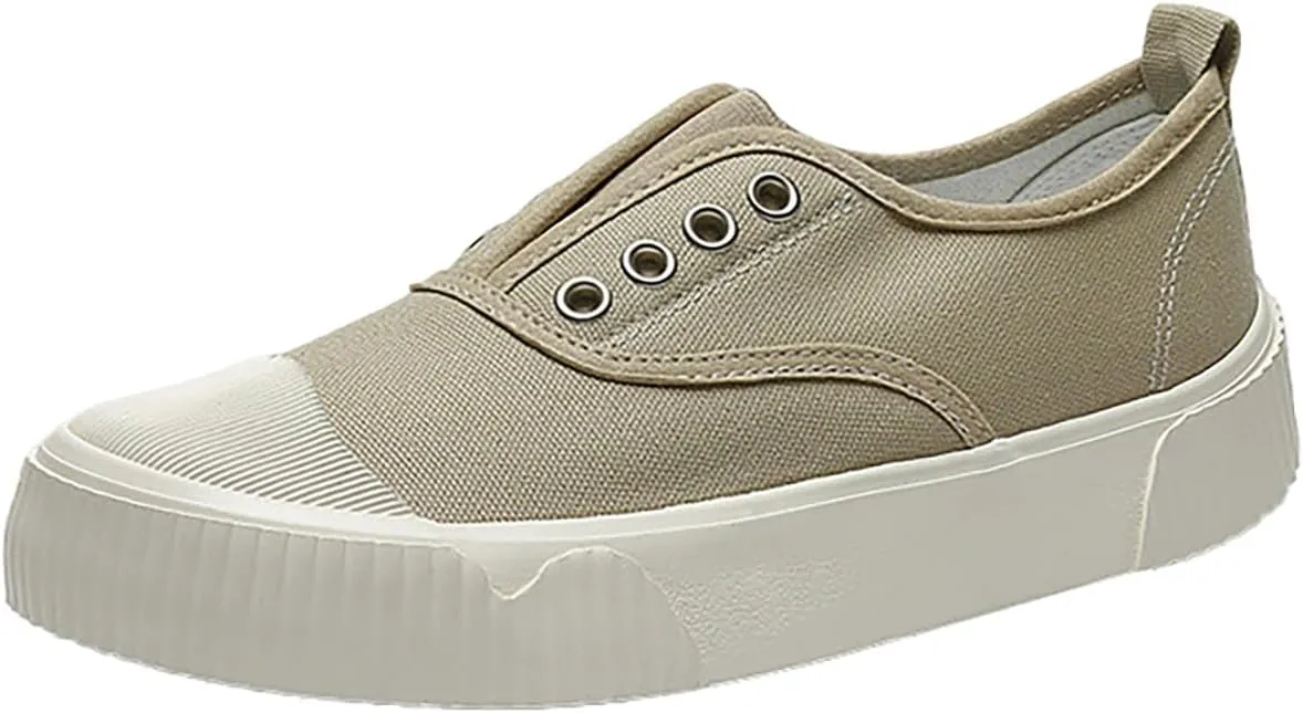 YIBLBOX Women Canvas Sneaker Slip On Non Slip Casual Shoes Lace Up Canvas Low Top White Shoes Loafers for Women Fashion