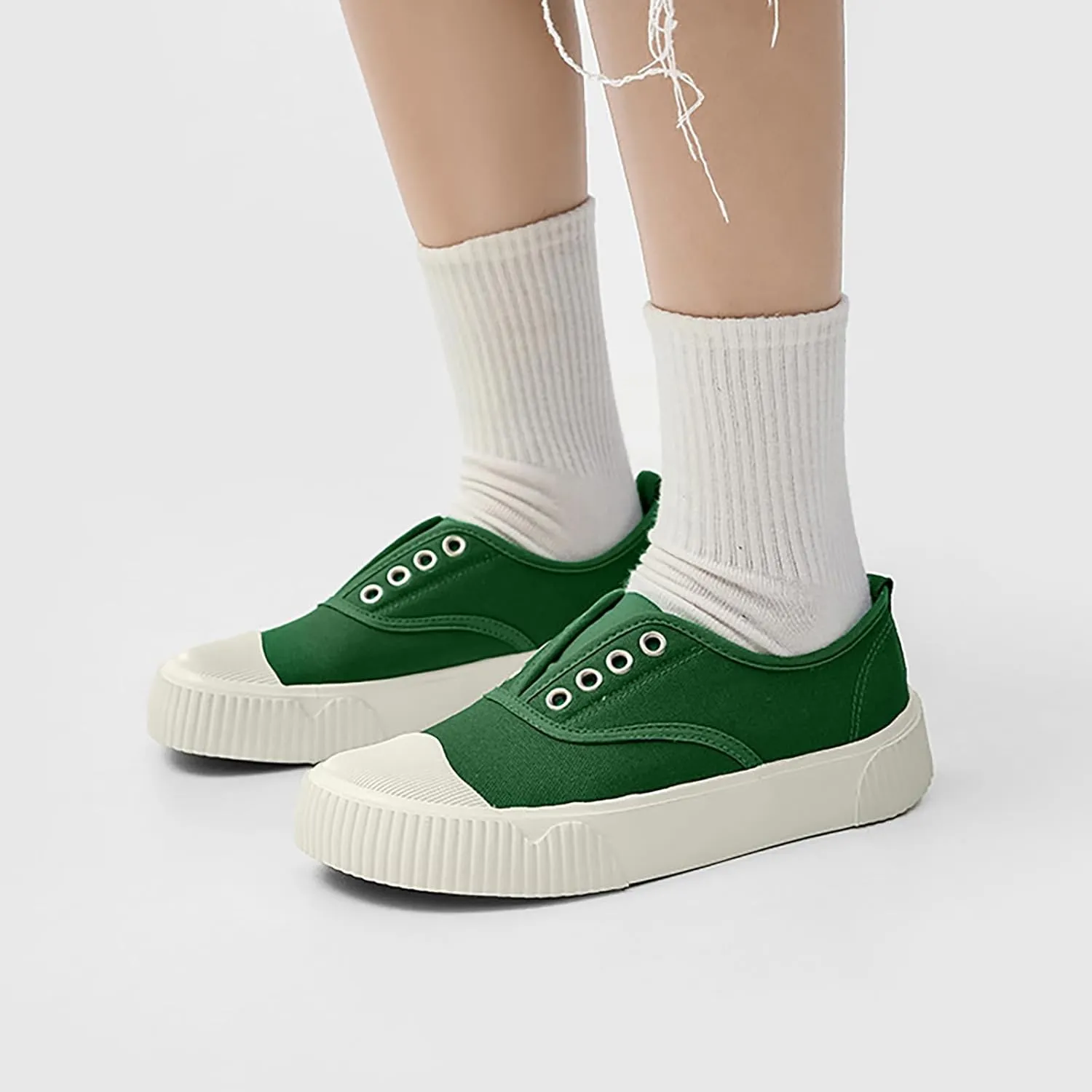 YIBLBOX Women Canvas Sneaker Slip On Non Slip Casual Shoes Lace Up Canvas Low Top White Shoes Loafers for Women Fashion