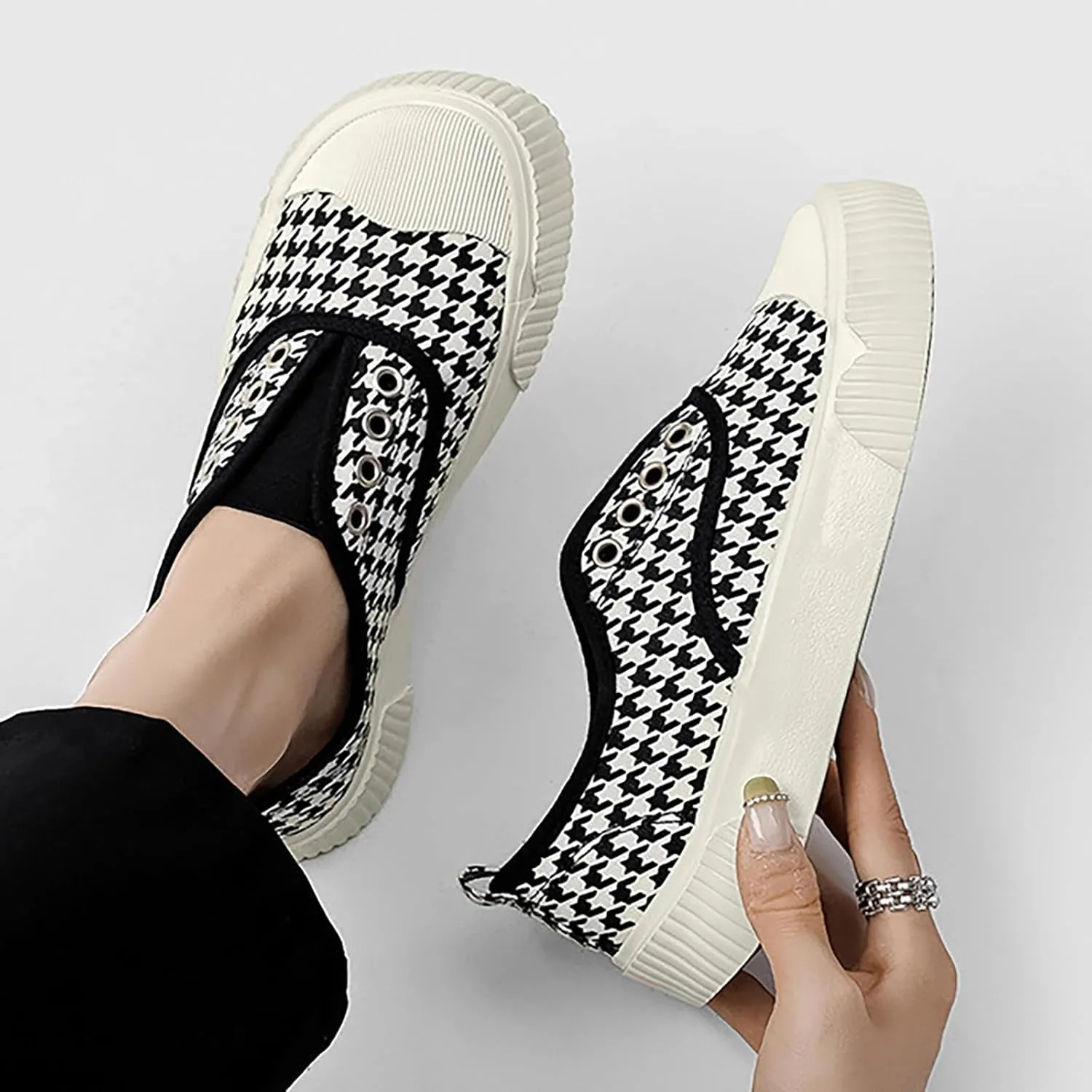 YIBLBOX Women Canvas Sneaker Slip On Non Slip Casual Shoes Lace Up Canvas Low Top White Shoes Loafers for Women Fashion