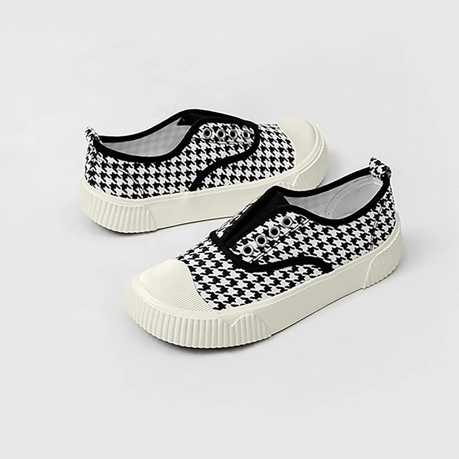 YIBLBOX Women Canvas Sneaker Slip On Non Slip Casual Shoes Lace Up Canvas Low Top White Shoes Loafers for Women Fashion