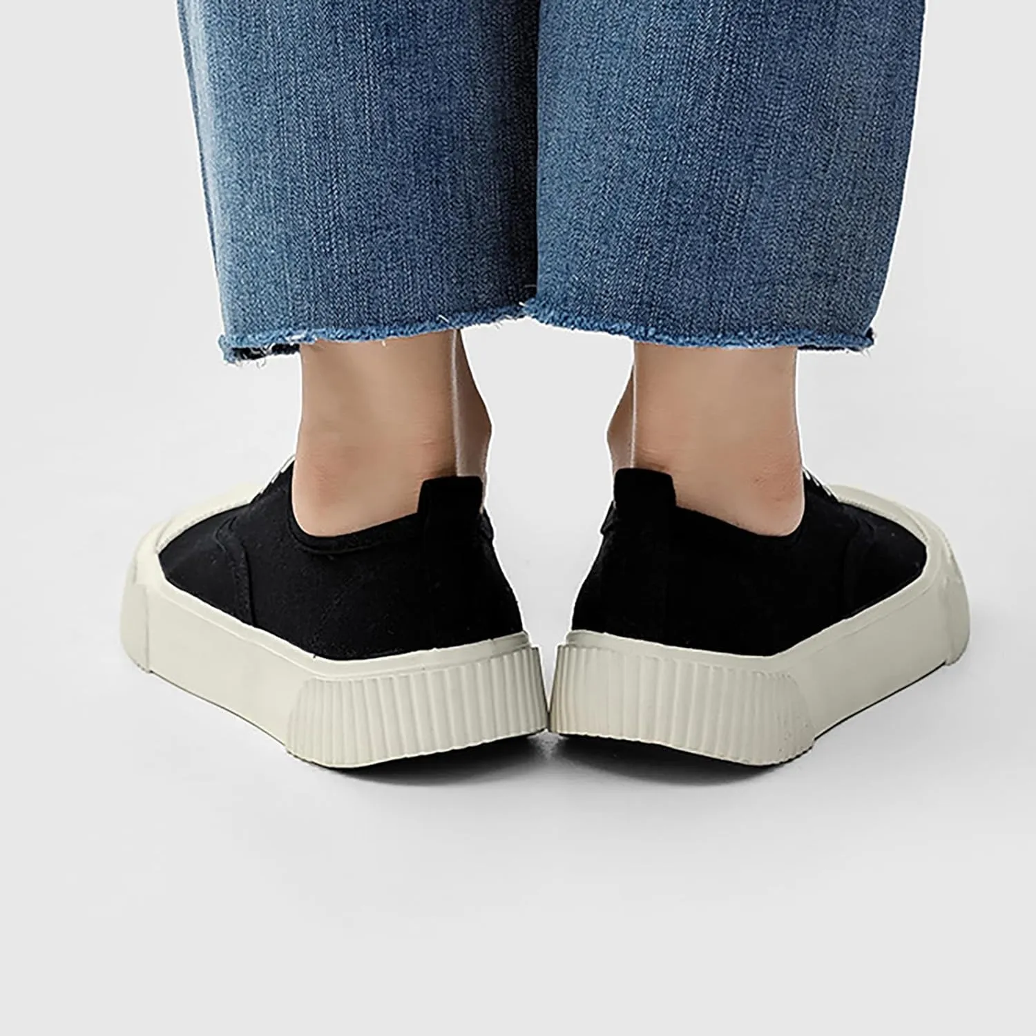 YIBLBOX Women Canvas Sneaker Slip On Non Slip Casual Shoes Lace Up Canvas Low Top White Shoes Loafers for Women Fashion