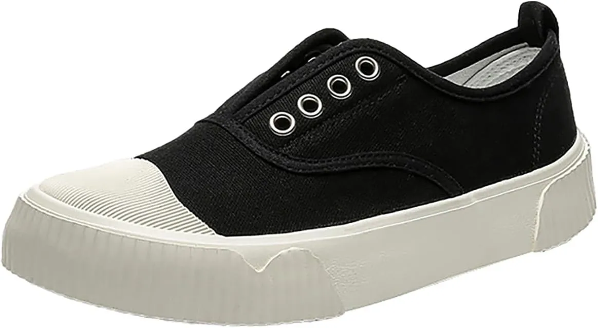 YIBLBOX Women Canvas Sneaker Slip On Non Slip Casual Shoes Lace Up Canvas Low Top White Shoes Loafers for Women Fashion