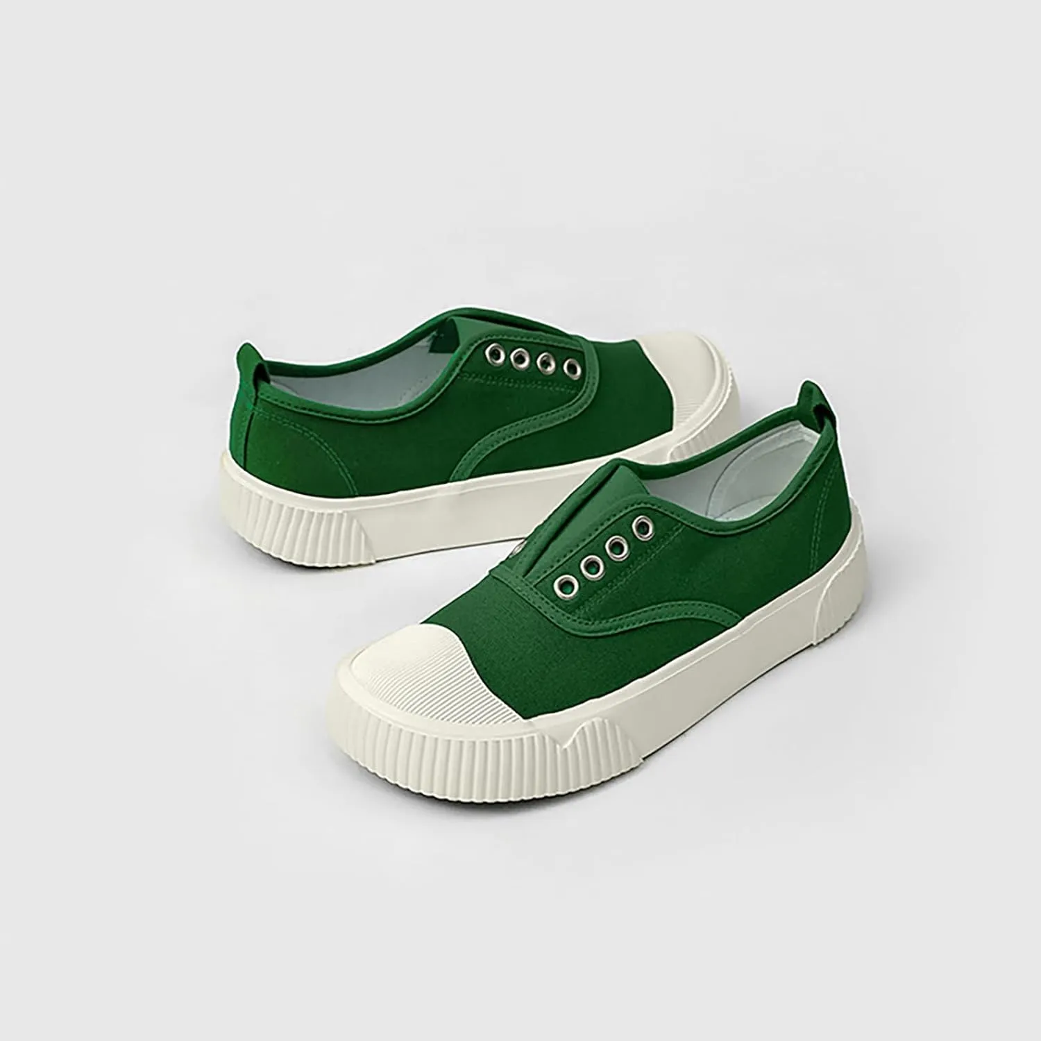 YIBLBOX Women Canvas Sneaker Slip On Non Slip Casual Shoes Lace Up Canvas Low Top White Shoes Loafers for Women Fashion